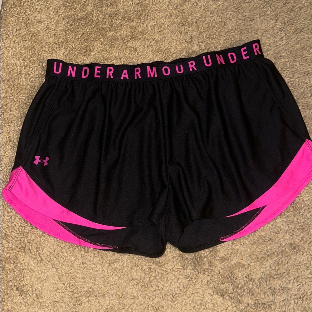 NWT Under Armour Play Up 3.0 Black and Pink Shorts (2XL)